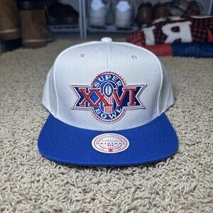 NEW Super Bowl XXVI Mitchell & Ness NFL Snapback Hat Cream Blue 3D Embroidery
